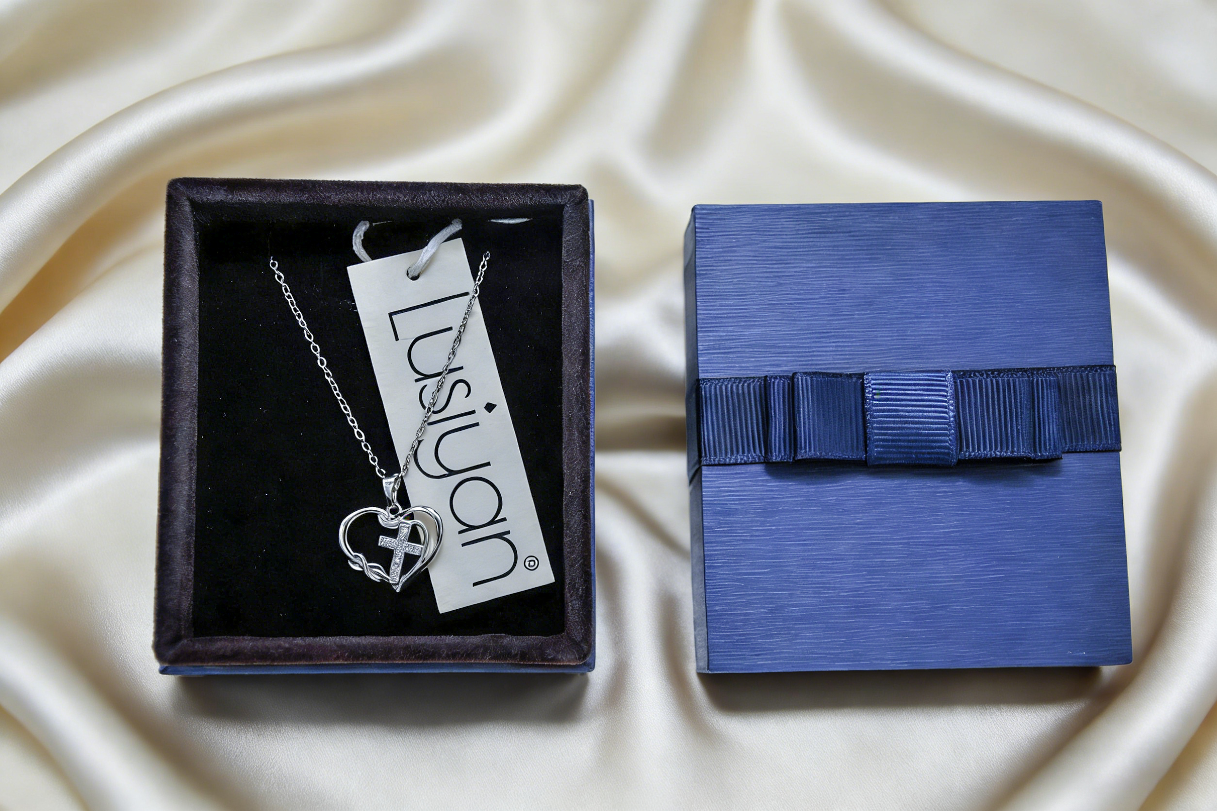 LUSIYAN Heart Cross Pendant with Gift Box