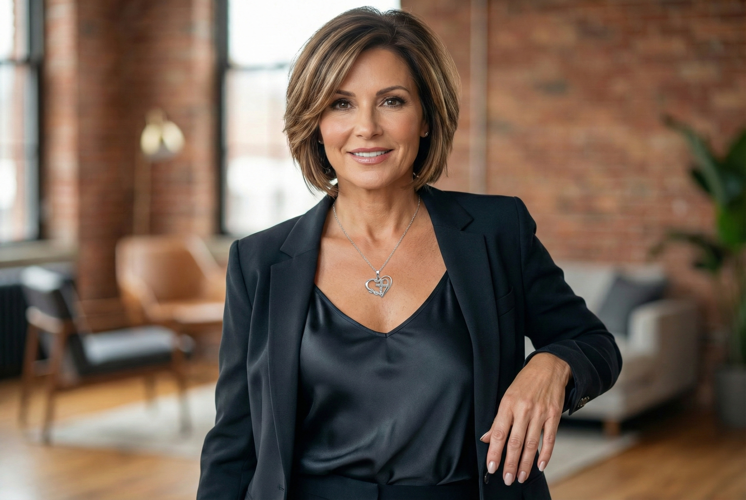 Model wearing LUSIYAN Heart Cross Pendant